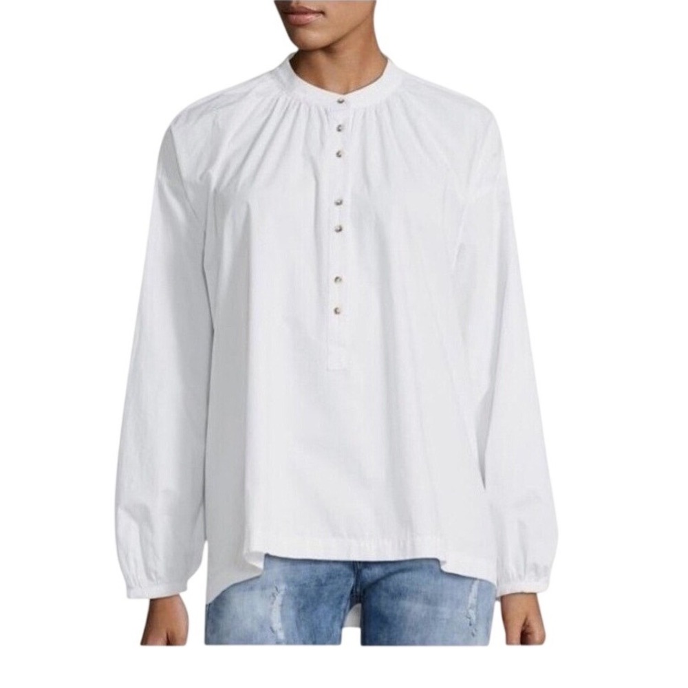 Free People White Oversized Button Front top M Lagenlook Minimalist pheasant